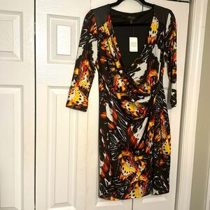 Thalia Sodi Butterfly Print 3/4 Sleeve Wrap Dress Black/Orange Multi Medium
NWT